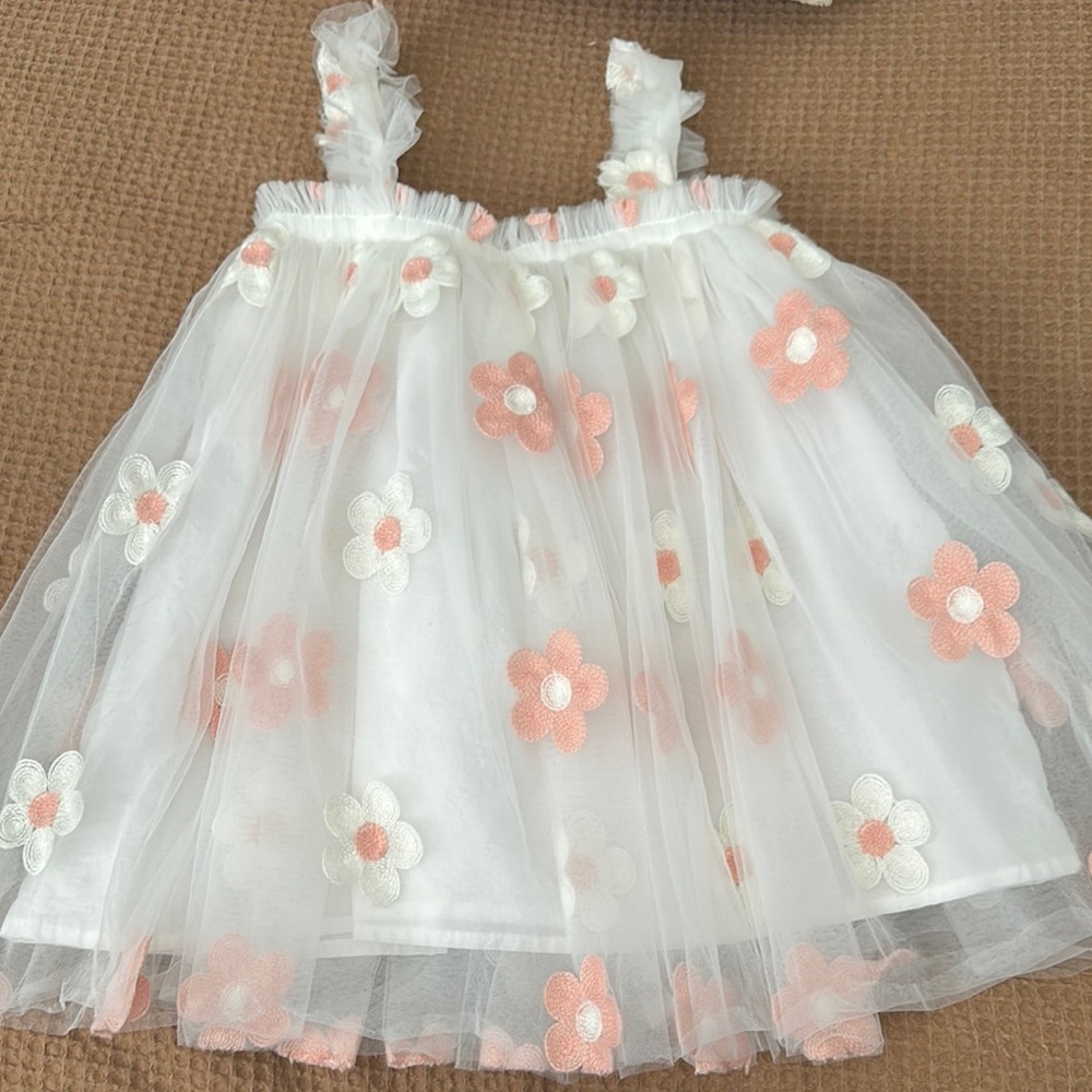 Floral White and Pink Kids Casual Dress